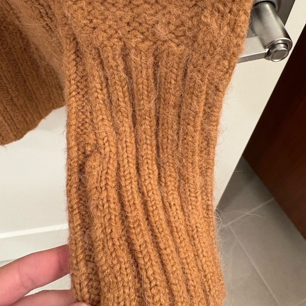 J. Crew Brown Rust Wool Alpaca Blend  Cable Knit Oversized Cardigan Size M - Picture 13 of 16